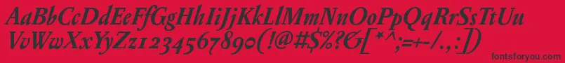 フォントPentagrammeosfBolditalic – 赤い背景に黒い文字