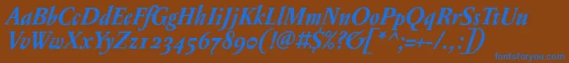 フォントPentagrammeosfBolditalic – 茶色の背景に青い文字