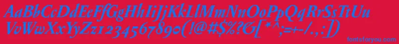 フォントPentagrammeosfBolditalic – 赤い背景に青い文字