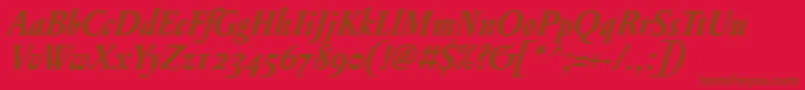 フォントPentagrammeosfBolditalic – 赤い背景に茶色の文字