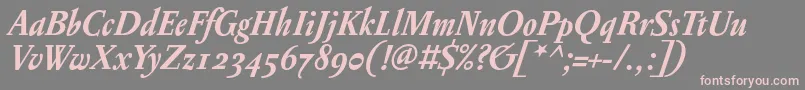 フォントPentagrammeosfBolditalic – 灰色の背景にピンクのフォント