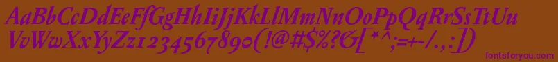 PentagrammeosfBolditalic-fontti – violetit fontit ruskealla taustalla