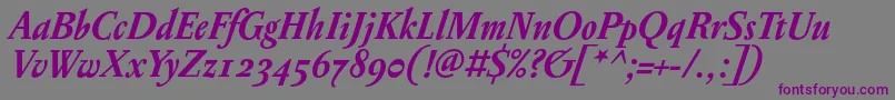 フォントPentagrammeosfBolditalic – 紫色のフォント、灰色の背景