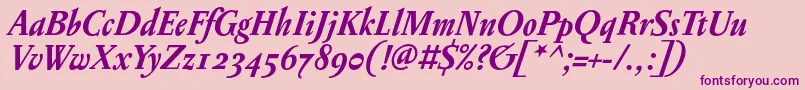 フォントPentagrammeosfBolditalic – ピンクの背景に紫のフォント