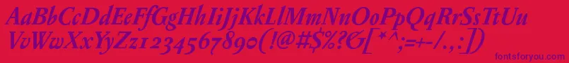 フォントPentagrammeosfBolditalic – 赤い背景に紫のフォント