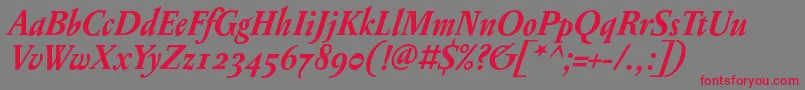 フォントPentagrammeosfBolditalic – 赤い文字の灰色の背景