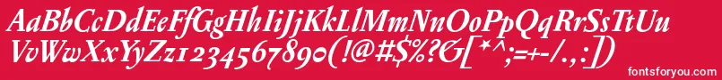 フォントPentagrammeosfBolditalic – 赤い背景に白い文字