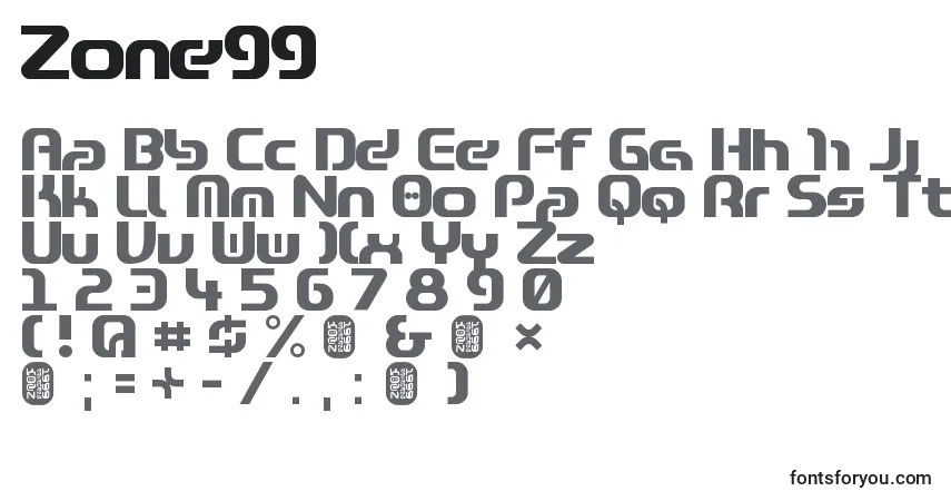 Fuente Zone99 - alfabeto, números, caracteres especiales