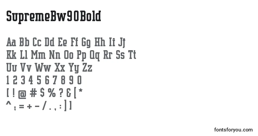 A fonte SupremeBw90Bold – alfabeto, números, caracteres especiais