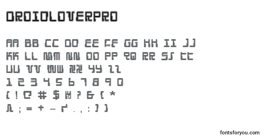A fonte DroidLoverPro – alfabeto, números, caracteres especiais