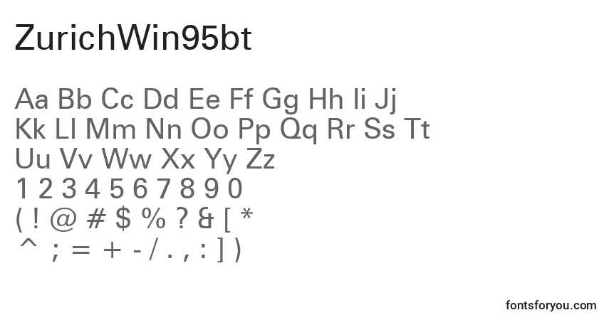 Czcionka ZurichWin95bt – alfabet, cyfry, specjalne znaki