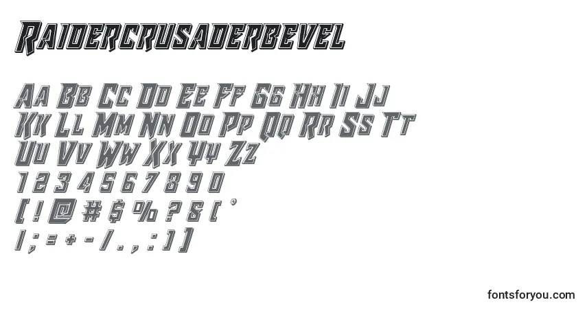 Czcionka Raidercrusaderbevel – alfabet, cyfry, specjalne znaki