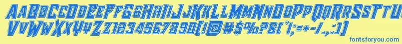 Raidercrusaderbevel-Schriftart – Blaue Schriften auf gelbem Hintergrund