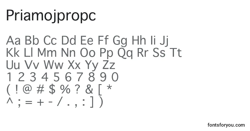 Priamojpropc-fontti – aakkoset, numerot, erikoismerkit