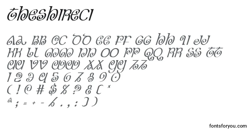 Schriftart Theshireci – Alphabet, Zahlen, spezielle Symbole