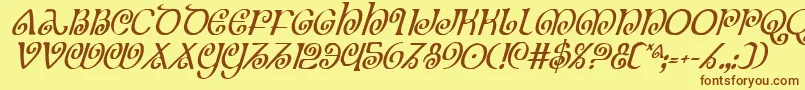 フォントTheshireci – 茶色の文字が黄色の背景にあります。