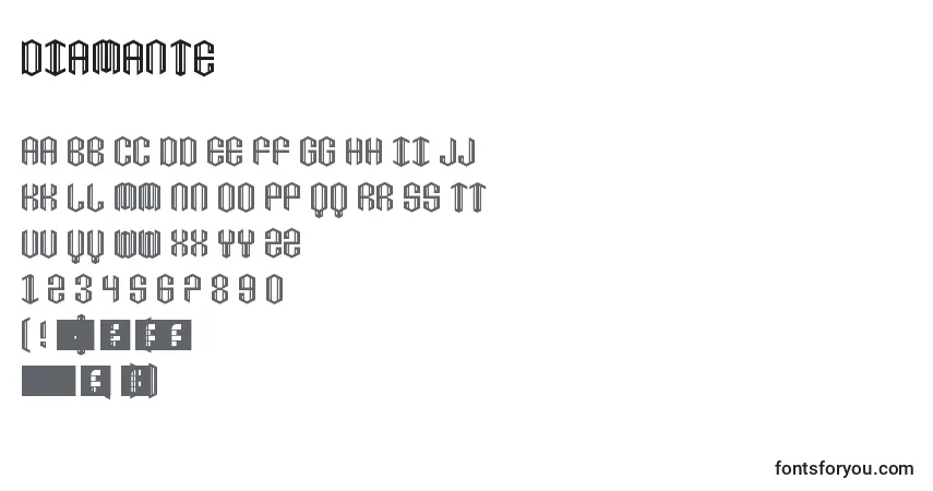 Шрифт Diamante – алфавит, цифры, специальные символы