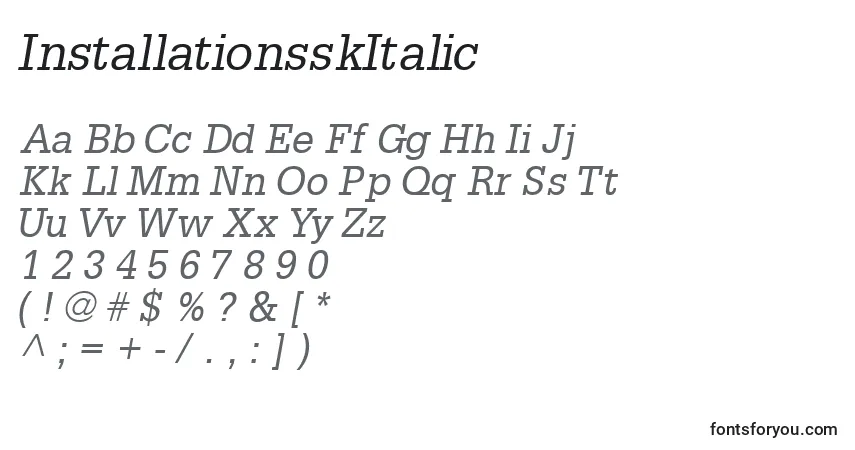 A fonte InstallationsskItalic – alfabeto, números, caracteres especiais