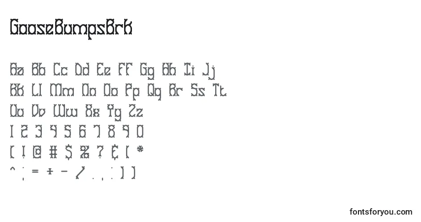 Шрифт GooseBumpsBrk – алфавит, цифры, специальные символы