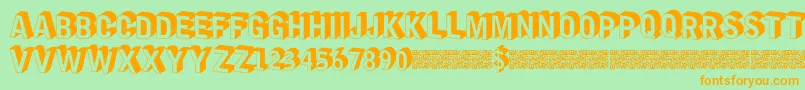 フォントPonymaker – オレンジの文字が緑の背景にあります。