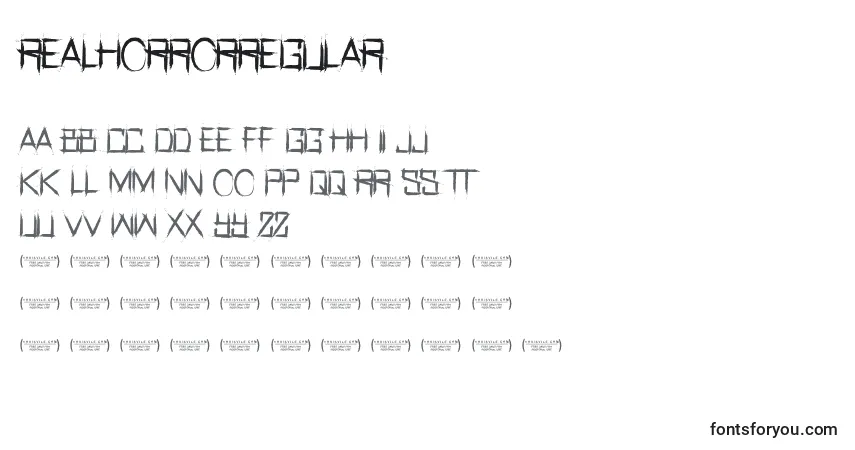 Schriftart RealhorrorRegular (66779) – Alphabet, Zahlen, spezielle Symbole