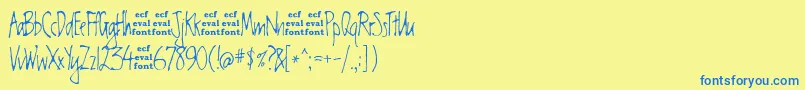 フォントChesterEval – 青い文字が黄色の背景にあります。