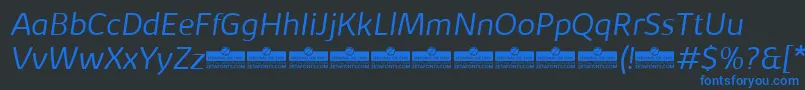 KabrioLightItalicTrial-fontti – siniset fontit mustalla taustalla
