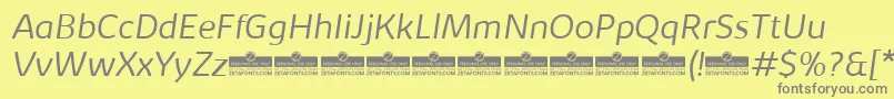 KabrioLightItalicTrial-fontti – harmaat kirjasimet keltaisella taustalla