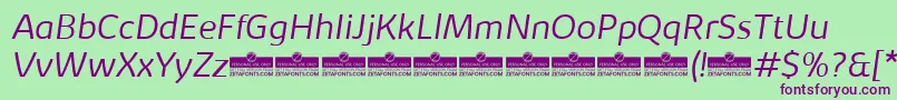 KabrioLightItalicTrial-fontti – violetit fontit vihreällä taustalla