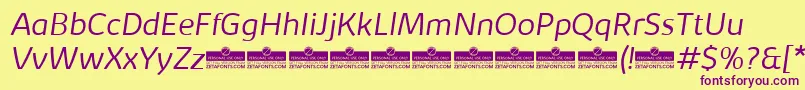Czcionka KabrioLightItalicTrial – fioletowe czcionki na żółtym tle