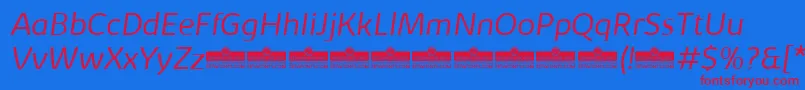 KabrioLightItalicTrial-Schriftart – Rote Schriften auf blauem Hintergrund