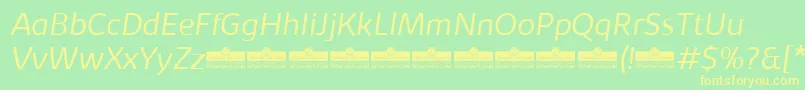 KabrioLightItalicTrial-Schriftart – Gelbe Schriften auf grünem Hintergrund