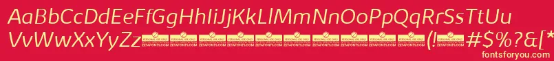 KabrioLightItalicTrial-fontti – keltaiset fontit punaisella taustalla