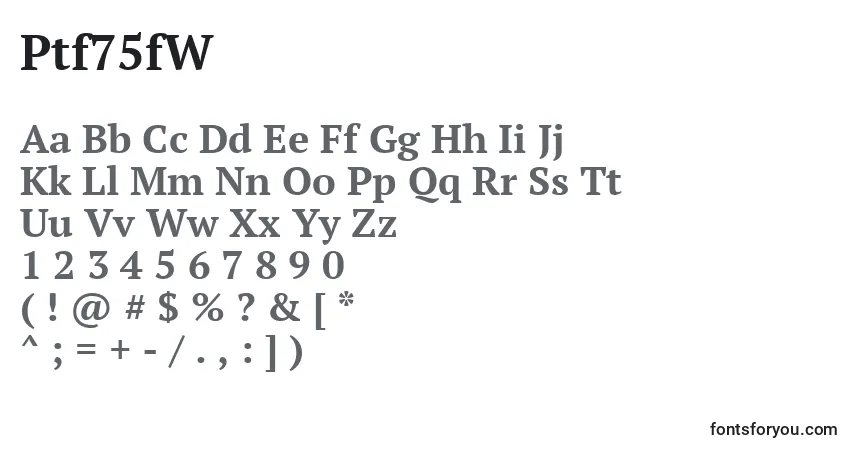 Czcionka Ptf75fW – alfabet, cyfry, specjalne znaki
