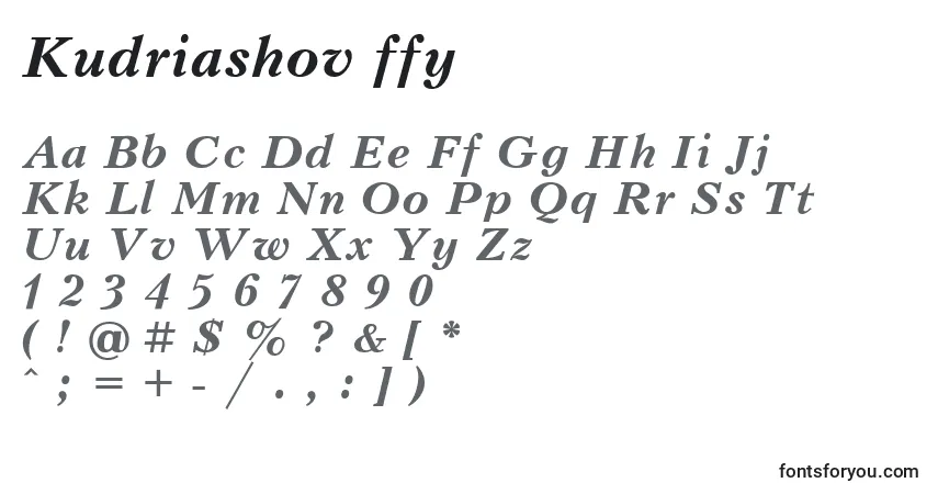 Schriftart Kudriashov ffy – Alphabet, Zahlen, spezielle Symbole