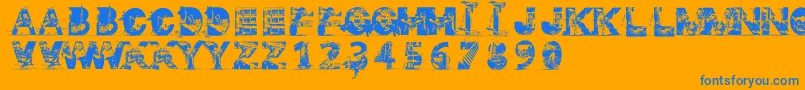 Gaza-Schriftart – Blaue Schriften auf orangefarbenem Hintergrund