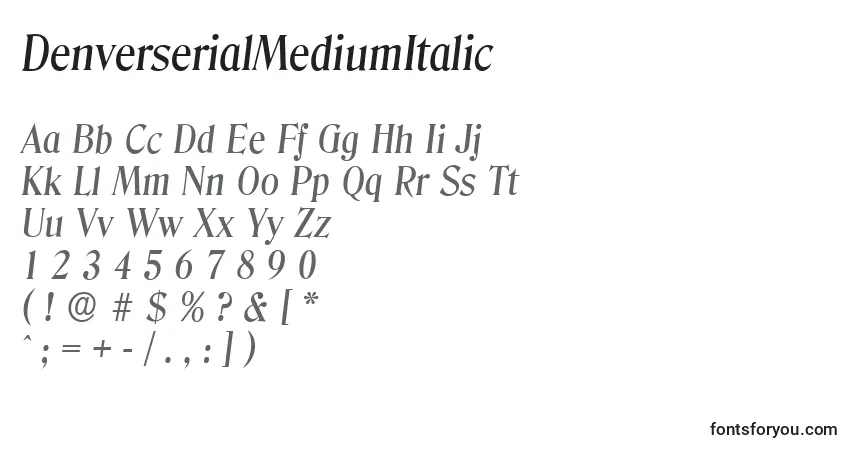 Шрифт DenverserialMediumItalic – алфавит, цифры, специальные символы