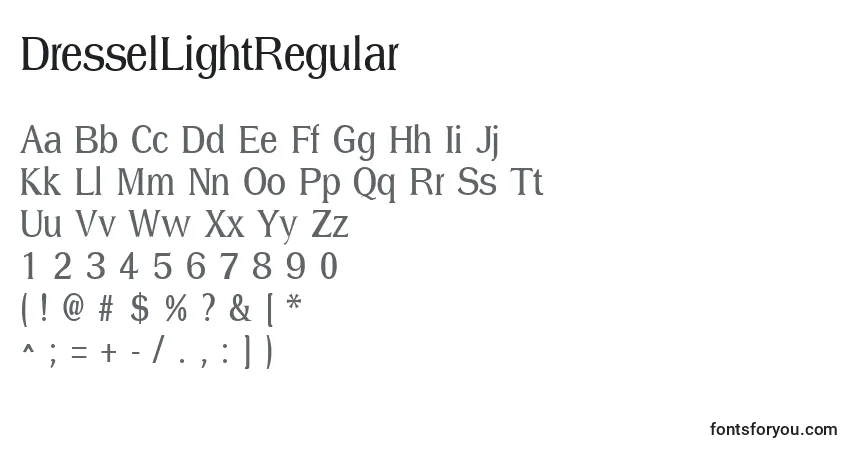 Czcionka DresselLightRegular – alfabet, cyfry, specjalne znaki