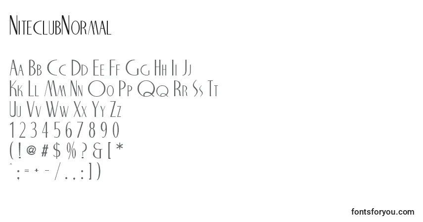 A fonte NiteclubNormal – alfabeto, números, caracteres especiais