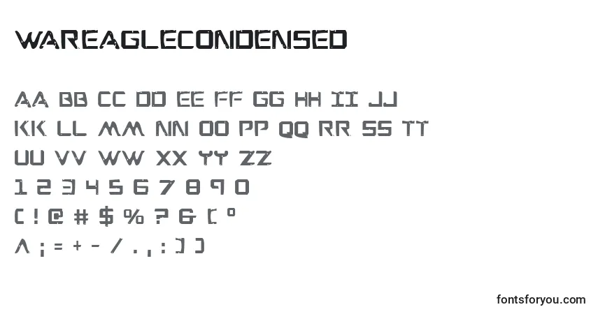 A fonte WarEagleCondensed – alfabeto, números, caracteres especiais