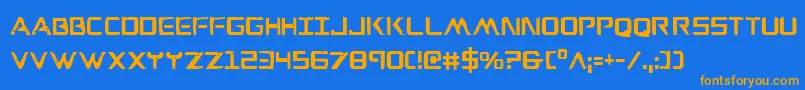 フォントWarEagleCondensed – オレンジ色の文字が青い背景にあります。