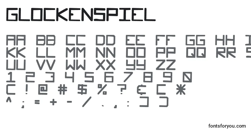 Schriftart Glockenspiel – Alphabet, Zahlen, spezielle Symbole