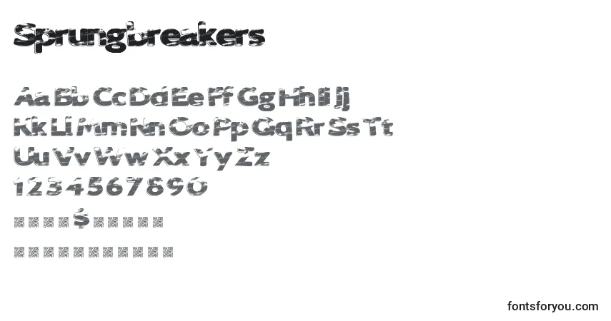 A fonte Sprungbreakers – alfabeto, números, caracteres especiais