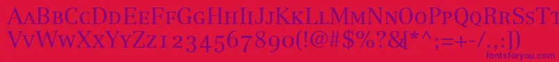 フォントLinotypeCentennial45SmallCapsOldstyleFigures – 赤い背景に紫のフォント