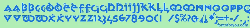 フォントMonkeyuncialica – 青い文字は緑の背景です。