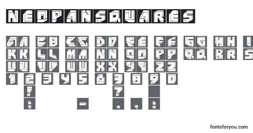 Czcionka Neopansquares – alfabet, cyfry, specjalne znaki
