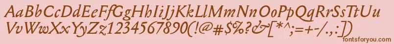 Fonte MediaevalItalic – fontes marrons em um fundo rosa