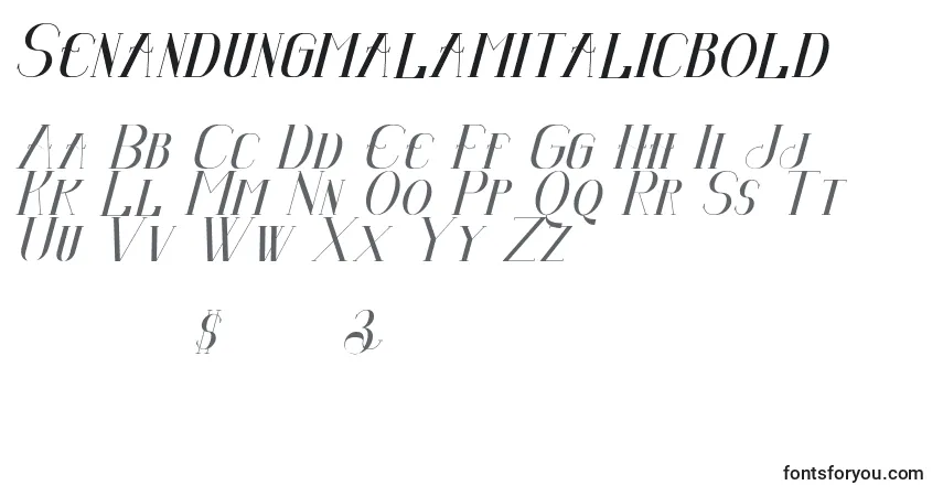 A fonte Senandungmalamitalicbold – alfabeto, números, caracteres especiais