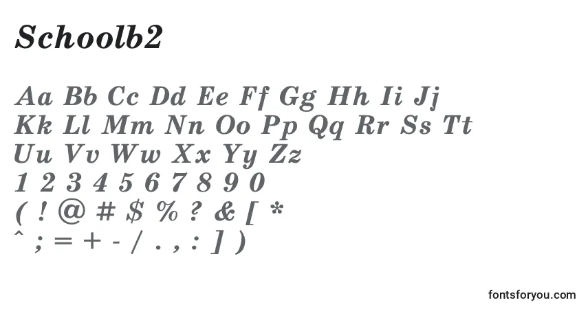 A fonte Schoolb2 – alfabeto, números, caracteres especiais