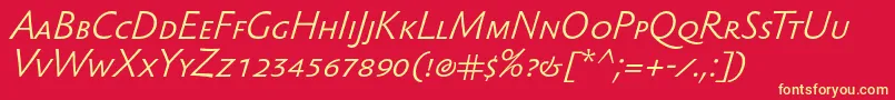 Fonte SebastianlightscItalic – fontes amarelas em um fundo vermelho